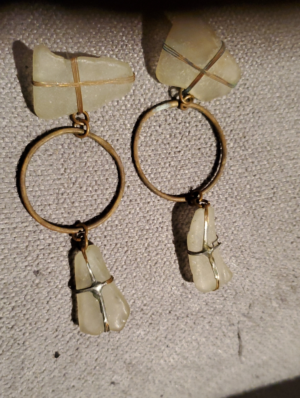 Handcrafted Pale Green Sea Glass Hoop Drop Earrings
